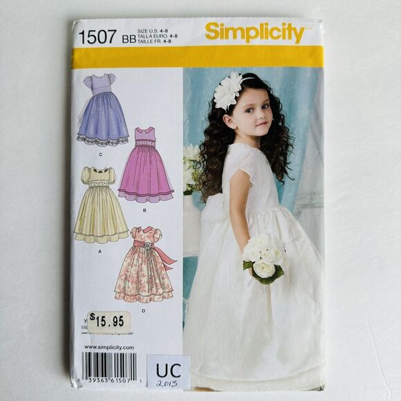 UNCUT Simplicity 1507 Sewing Pattern Fancy Party Dress Flower Girl Sizes 4-8 - Picture 1 of 2